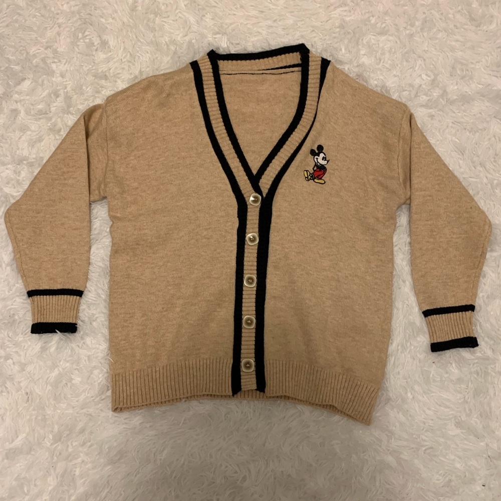 Mickie Mouse Beige V-neck Sweater